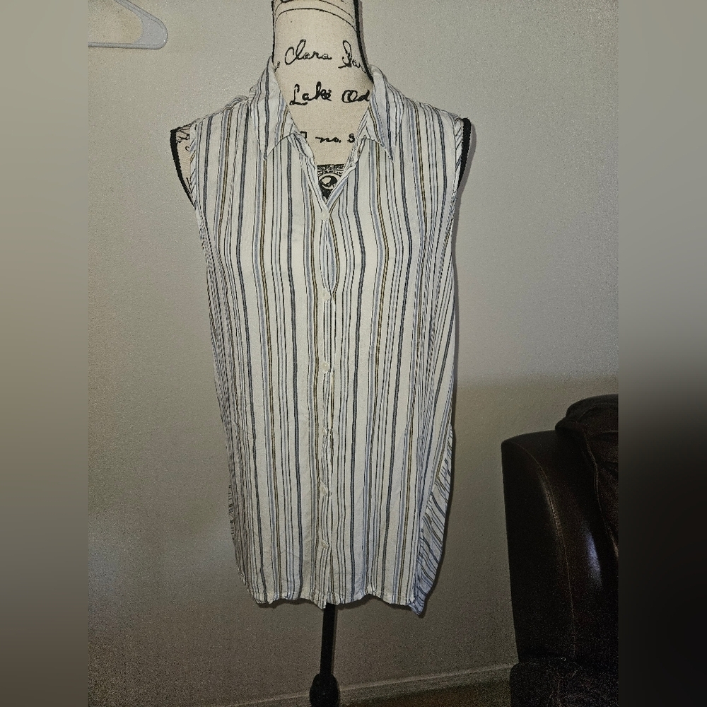 Max Studio Womans Sleeveless Vertical Striped Blouse Size Xl